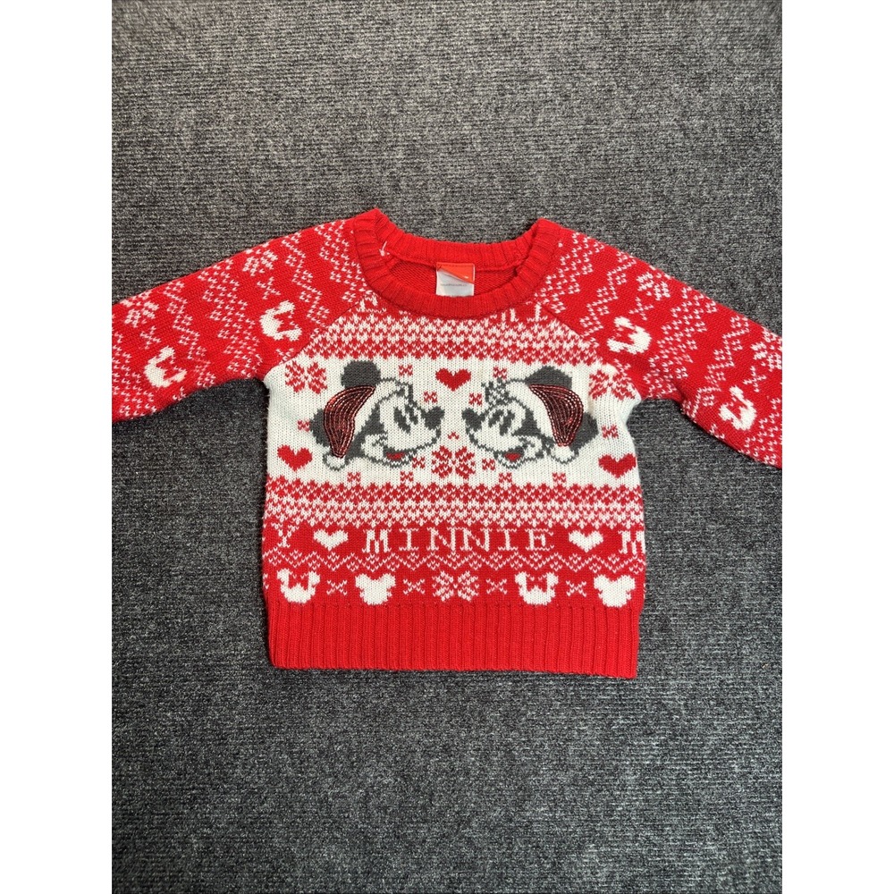 Disney Minnie Mouse 18 Months Christmas Sweater Holiday Winter Pictures Red